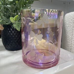 Pink Ribbon Glass Etched Bow Iridescent Vase NEW Coquette